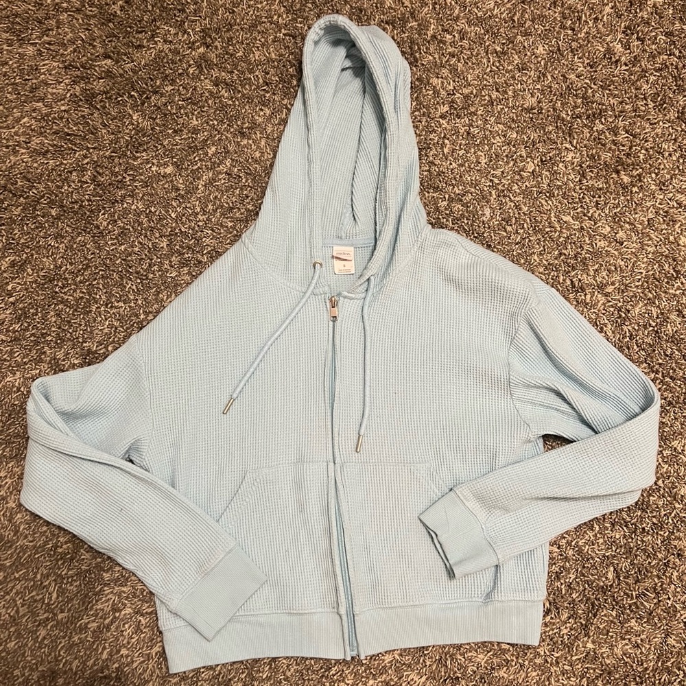 Auden Light Blue Waffle-Knit Zip Hoodie